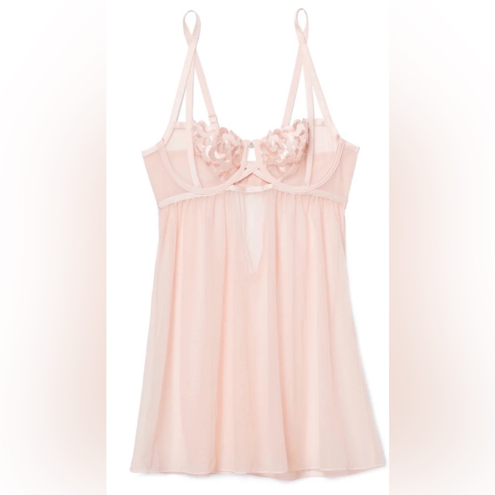 Jestina Sheer embroidered pale Pink Babydoll Lingerie/adjustable straps.R13B